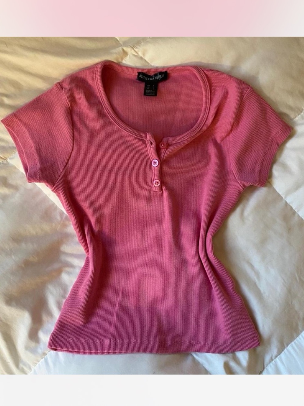 Short-Sleeve Ribbed Henley Top